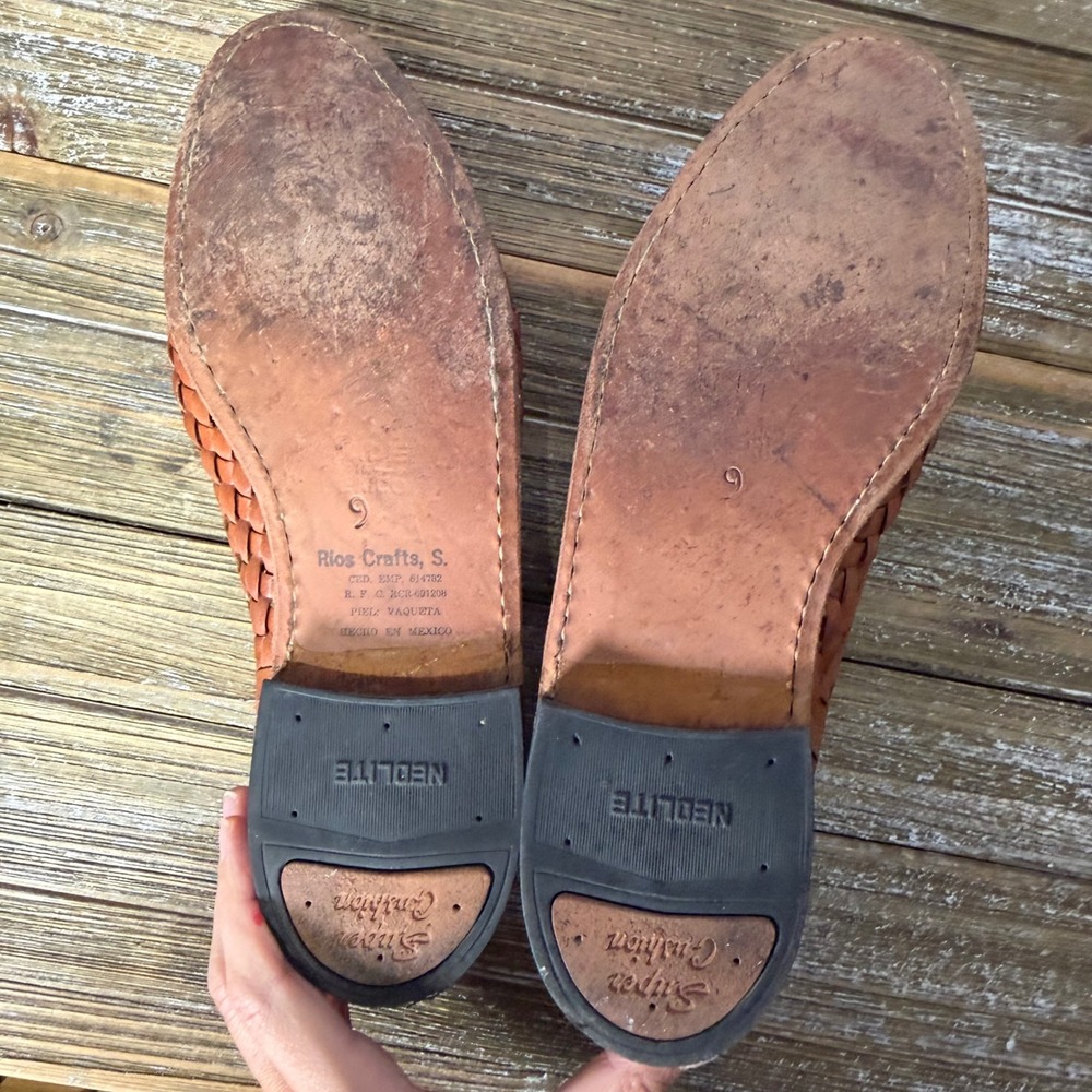 Vintage Rios Crafts Brown Leather Woven Huarache Lace Up Oxfords Shoe Mexico 9 - Picture 9 of 10